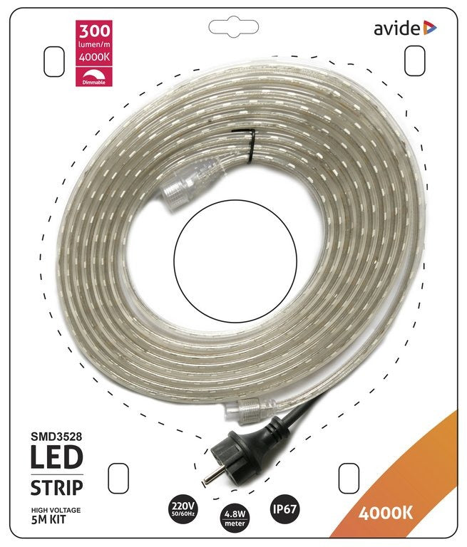 Neutraal wit LED Strip Outdoor IP67 - 5 Meter - 220V - Avide Neutraal wit LED Strip Outdoor IP67 - 5 Meter - 220V - Avide